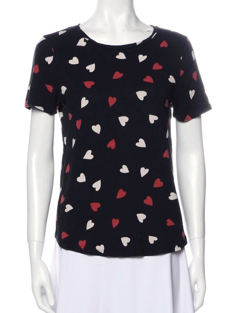 Chinti & Parker Black Short Sleeve Tee with Red and White Heart Print Small